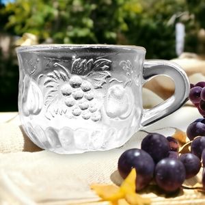 Vtg Fruit Clear by Jeannette Cut Glass Fruit Lemonade Punch Bowl Cup